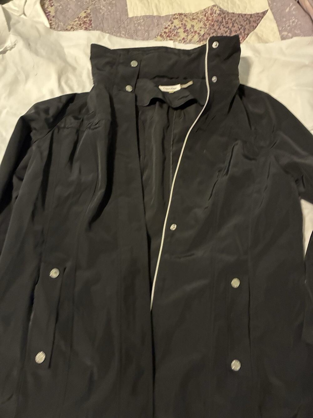 Calvin Klein Rain Coat Women's Black Lightweight Zipper Snap Button Mid-Length L